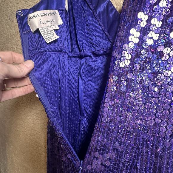 Vtg Y2K Papell Boutique Evening Purple Sequin Column Babydoll Waist Gown Sz 4 - Picture 13 of 16